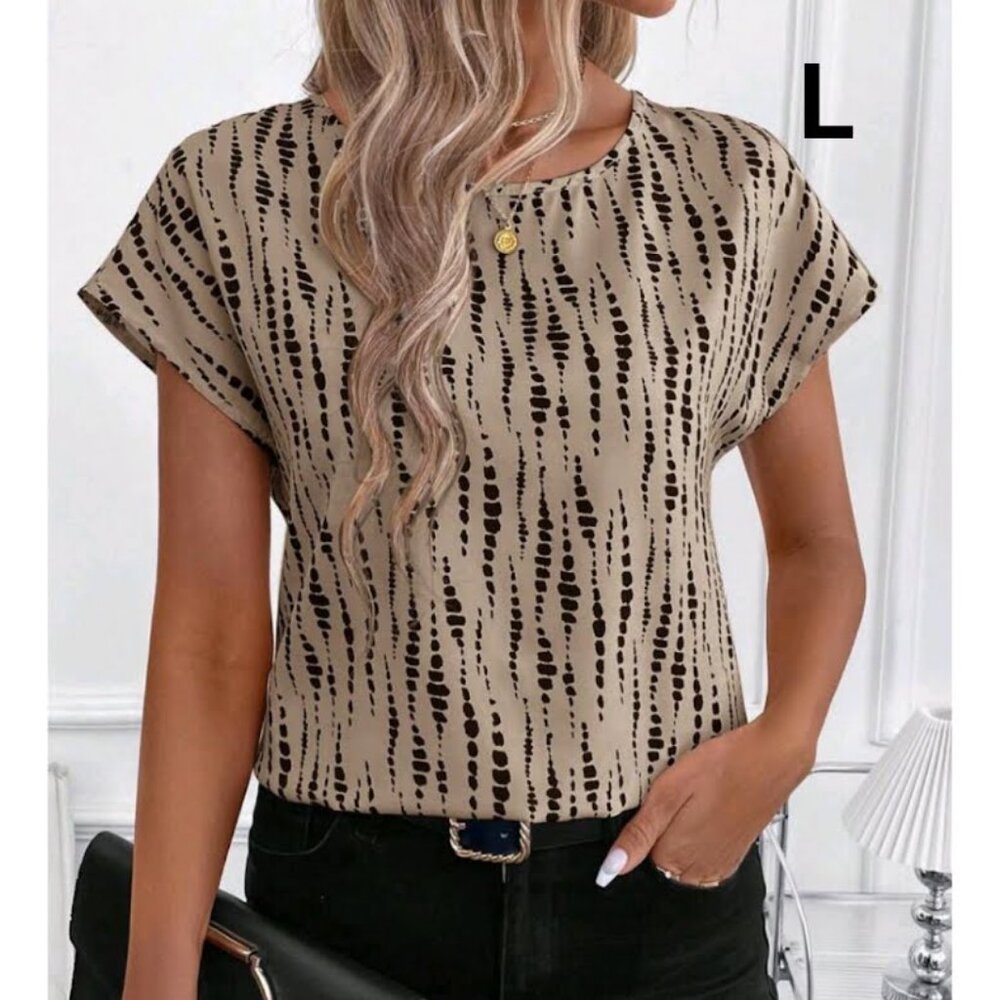 Tan and Black Patterned Blouse